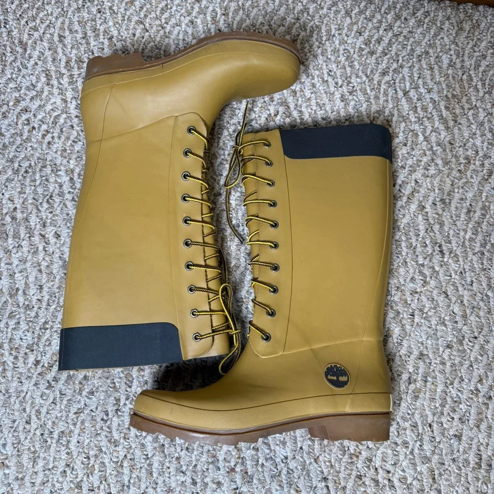 Tall Timberland Women's Wheat Yellow Rubber Lace Up Tall Rain Boots‎ Size 8